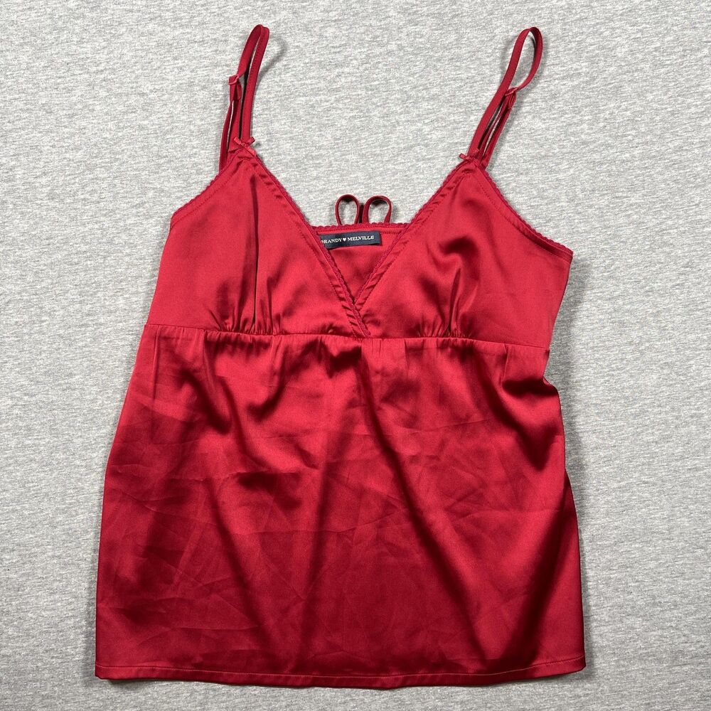 Brandy Melville Slip Dress Womens One Size Red Satin V-Neck Strappy Tie Back